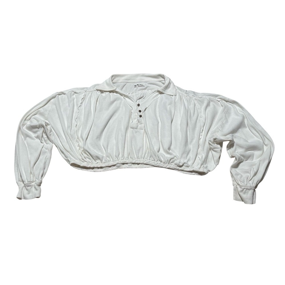 We The Free Women's Cropped Collared Sweatshirt Pullover Ivory Size Large